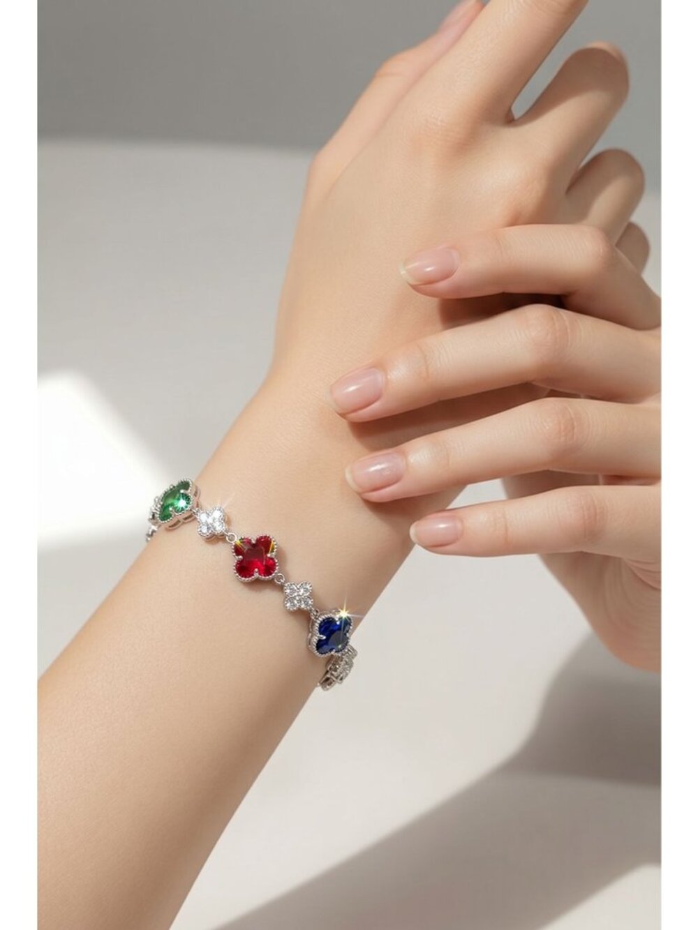 Colorful Crystal Four-Leaf Clover Charm Bracelet With Adjustable Clasp Multi-Col